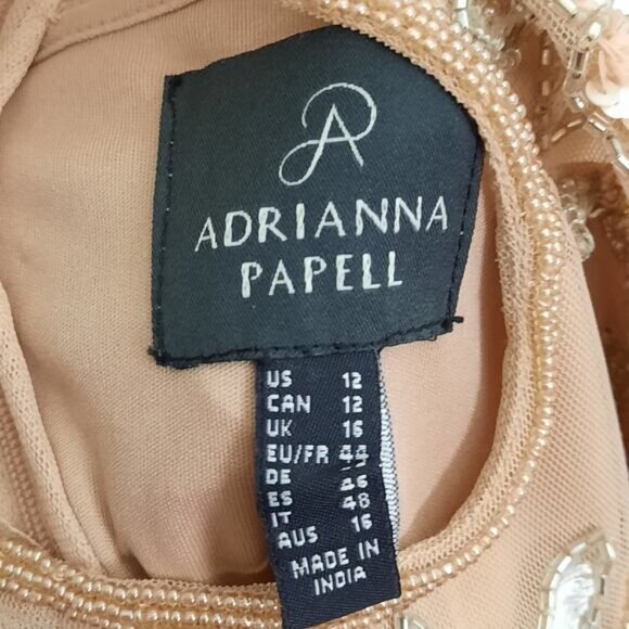 Adrianna Papell Beaded Mesh Gown Pink Floral Embroidery Dress Size 12 Formal - Picture 10 of 10